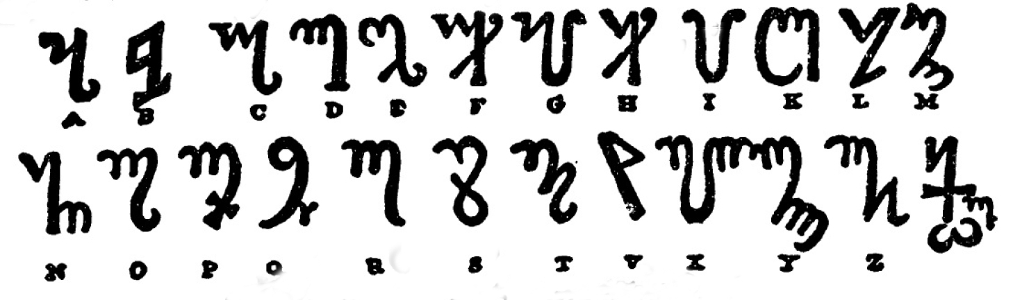 Alphabet d'Honorius, dit alphabet thébain. Extrait du livre : "The Magus", par Francis Barrett.